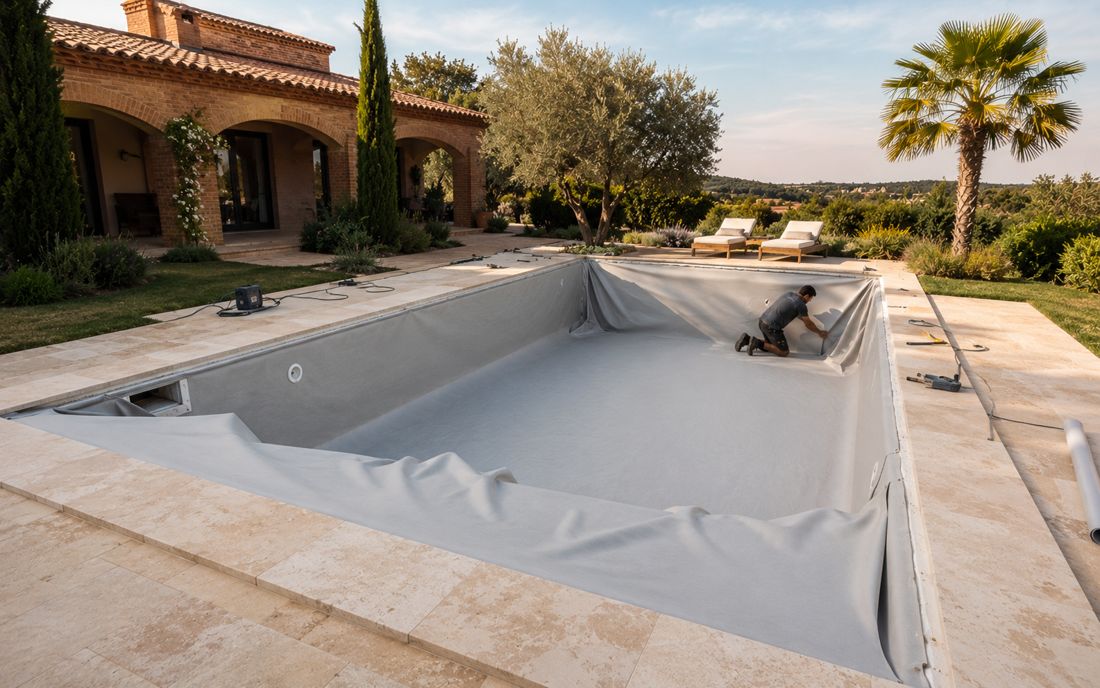 Rénovation d'une piscine à Toulouse : pose d'une membrane armée sur un bassin existant